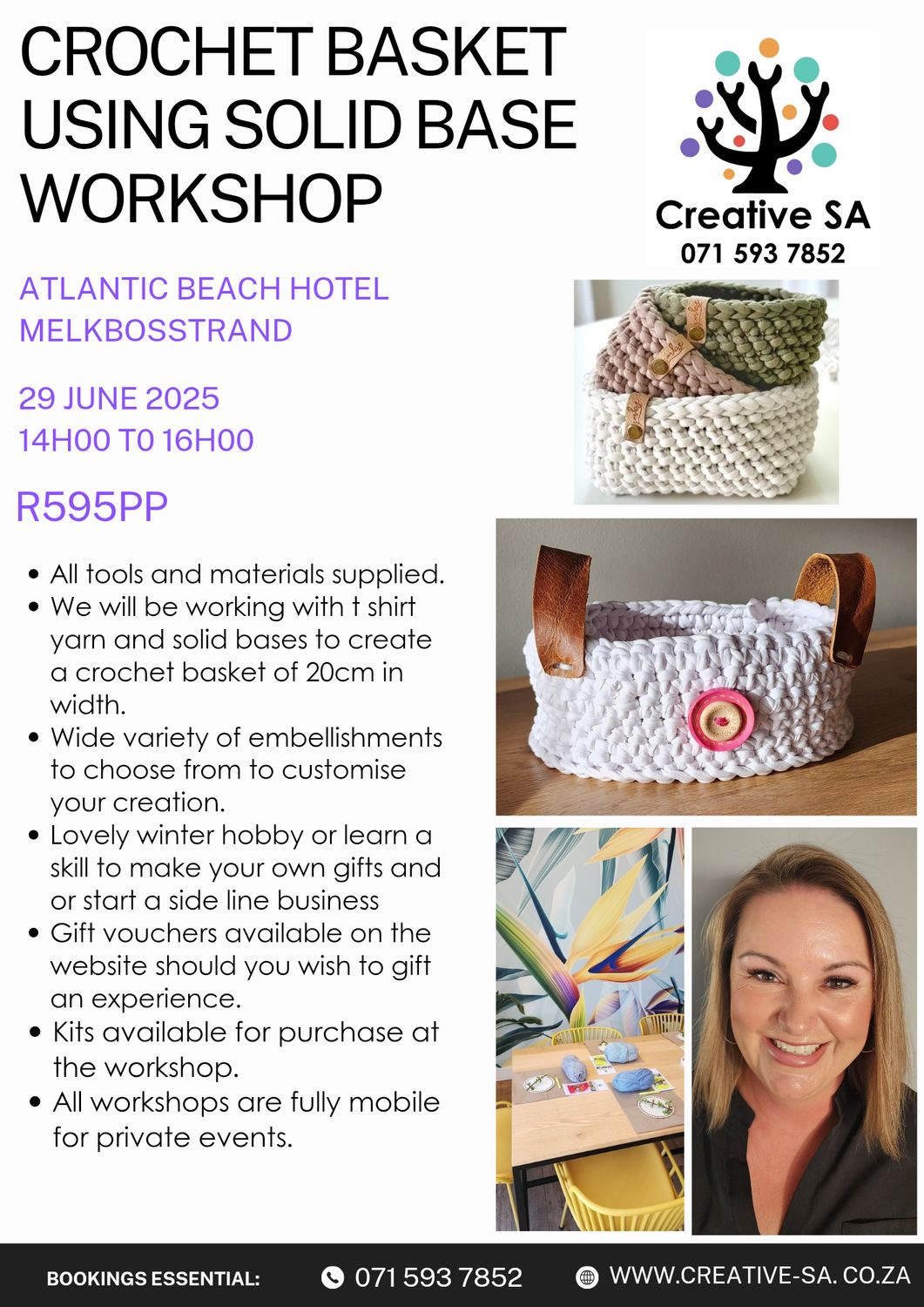 Crochet basket using solid base workshop @ 14h00 on 29 June 2025 in Melkbosstrand