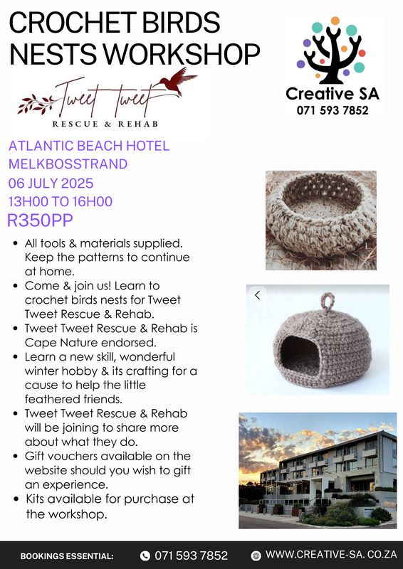 Tweet Tweet crochet birds nest Workshop @ 13h00 on 06 July 2025 in Melkbosstrand