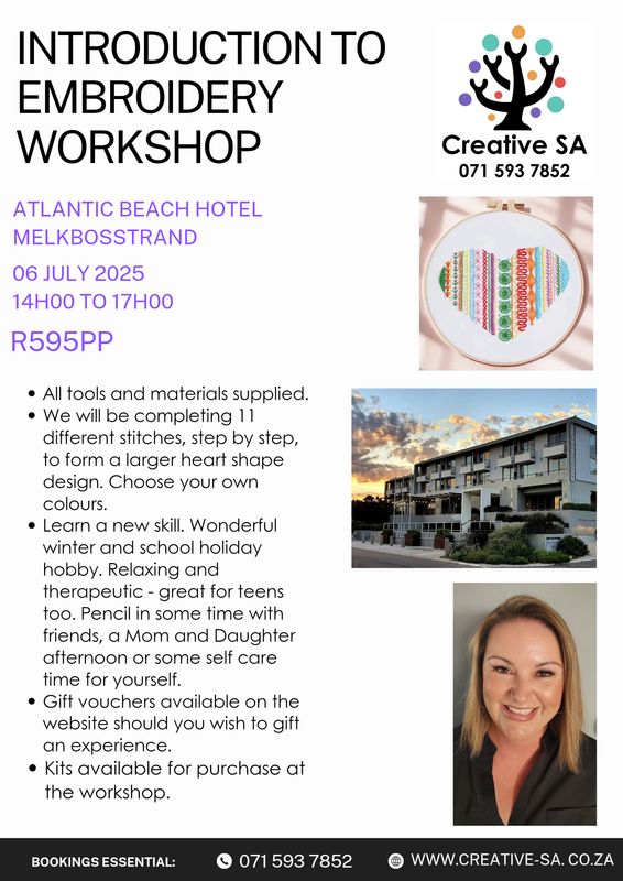 Introduction to Embroidery Workshop @ 14h00 on 06 July 2025 in Melkbosstrand