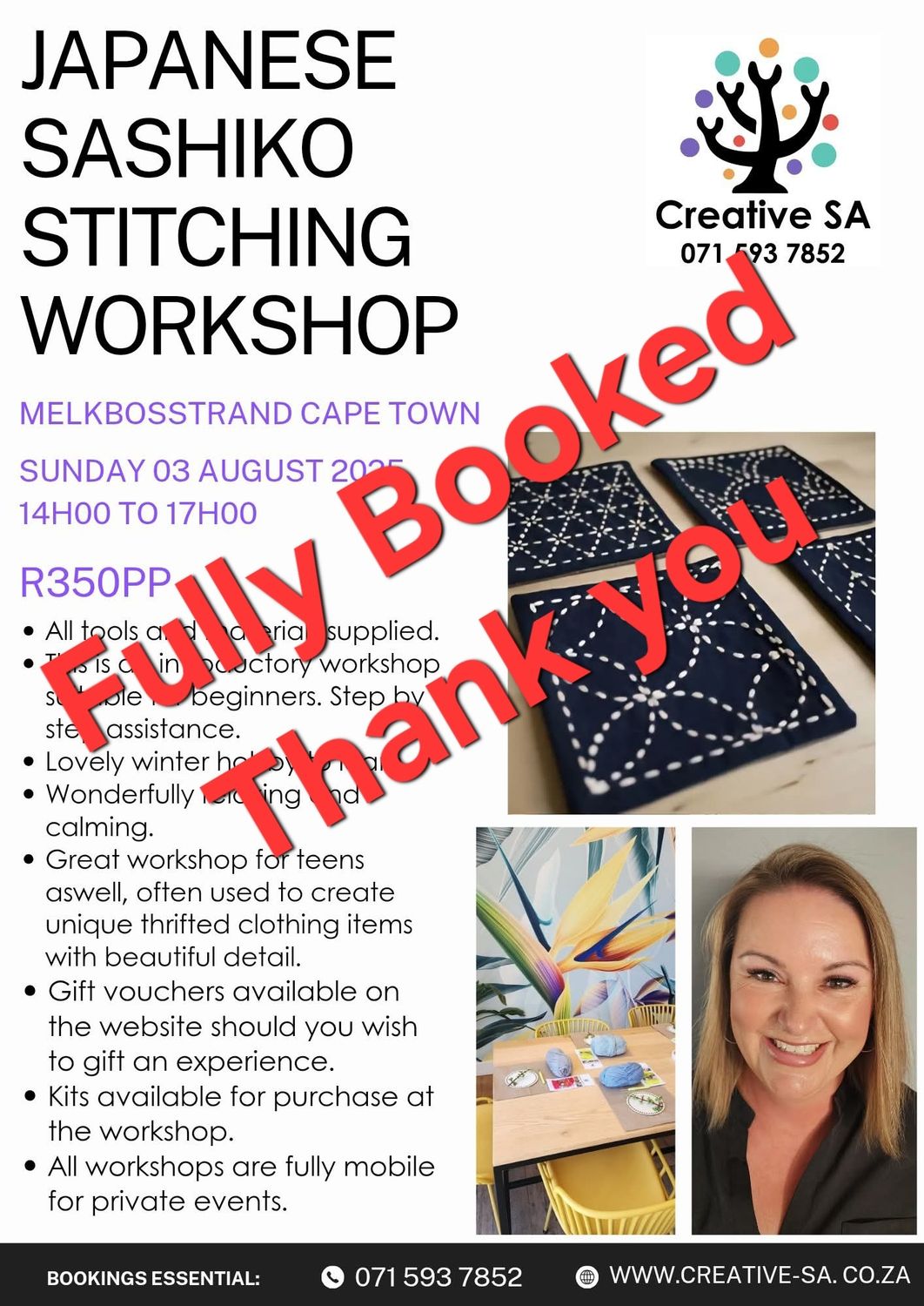 Japanese Sashiko Stitching Workshop @ 14h00 on 03 August 2025 in Melkbosstrand
