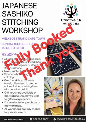 Japanese Sashiko Stitching Workshop @ 14h00 on 03 August 2025 in Melkbosstrand