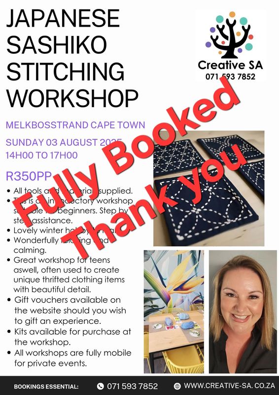Japanese Sashiko Stitching Workshop @ 14h00 on 03 August 2025 in Melkbosstrand