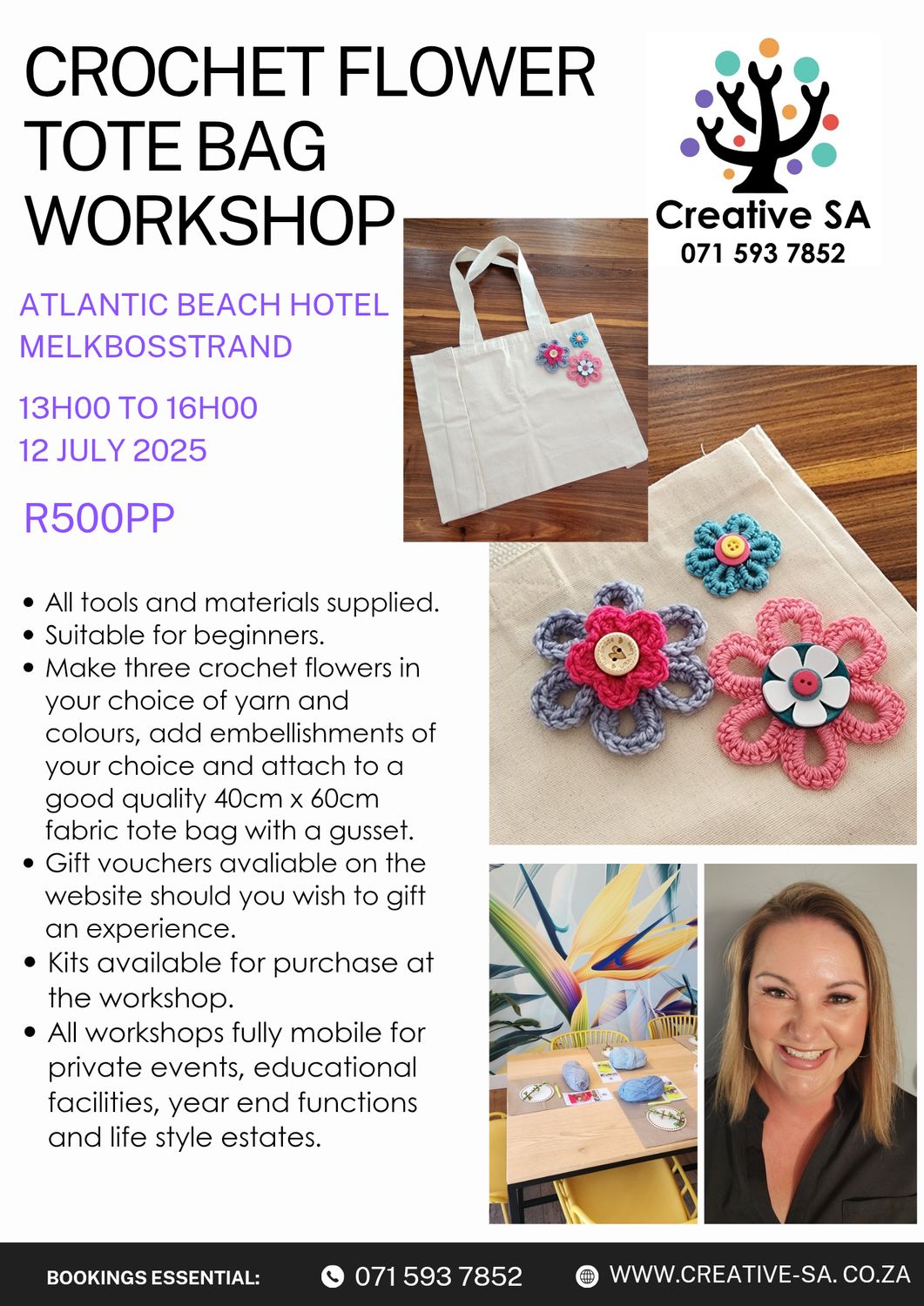 Crochet Flower Tote Bag Workshop @ 13h00 on 12 July 2025 in Melkbosstrand
