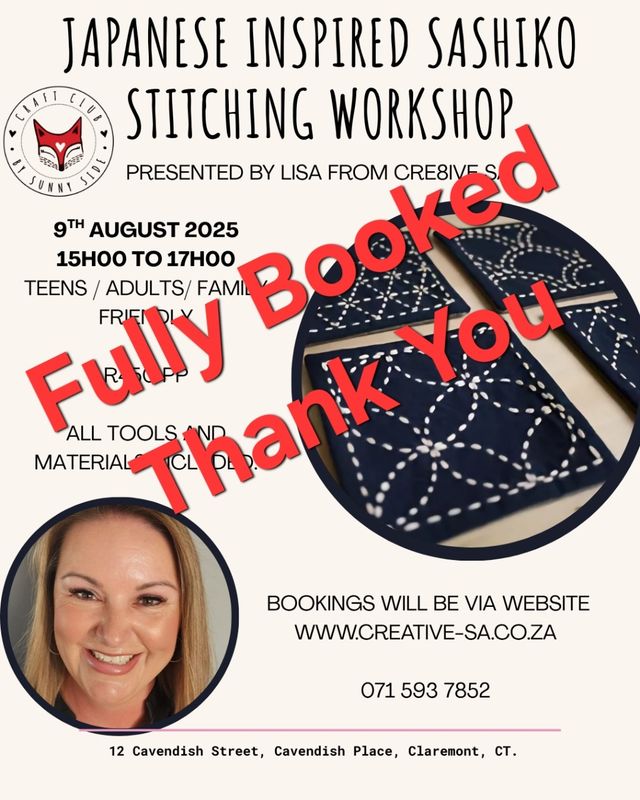 Japanese inspired sashiko stitching workshop @ 15h00 on 09 Aug 2025 in Claremont