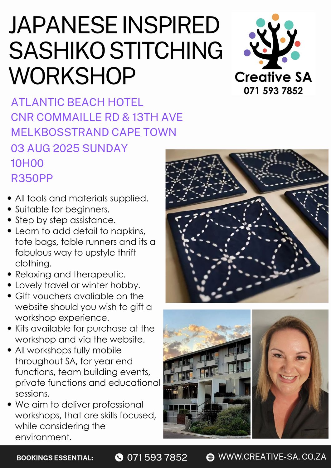 Japanese Inspired Sashiko Stitching Workshop @ 10h00 on 03 August 2025 in Melkbosstrand