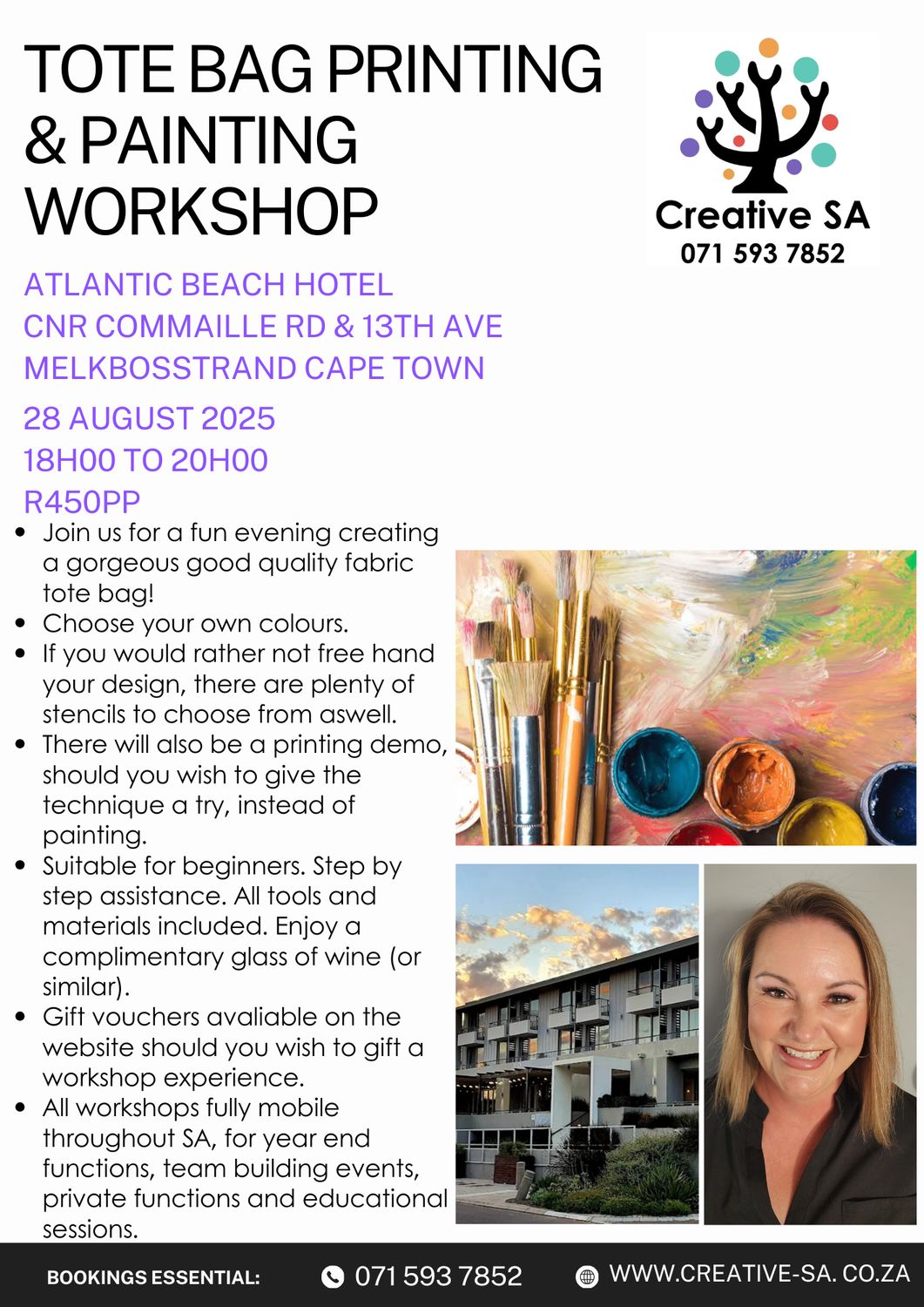 Tote Bag Painting and Printing Workshop @ 18h00 on 28 Aug 2025 in Melkbosstrand