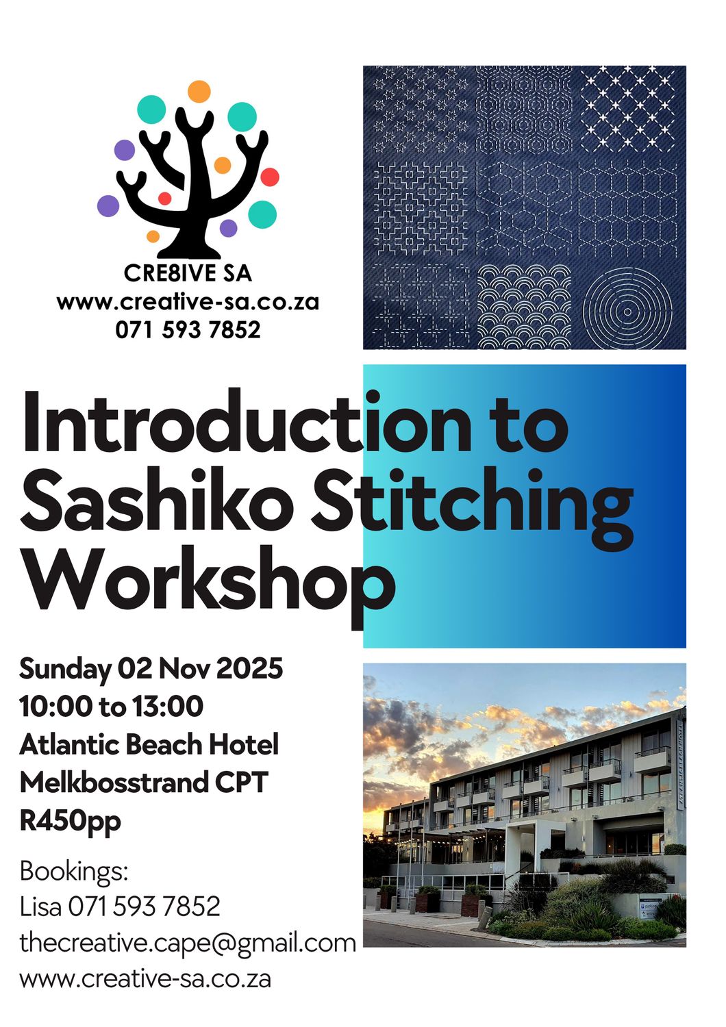 Introduction to Sashiko Stitching Workshop @ 10:00 on 02 November 2025 in Melkbosstrand
