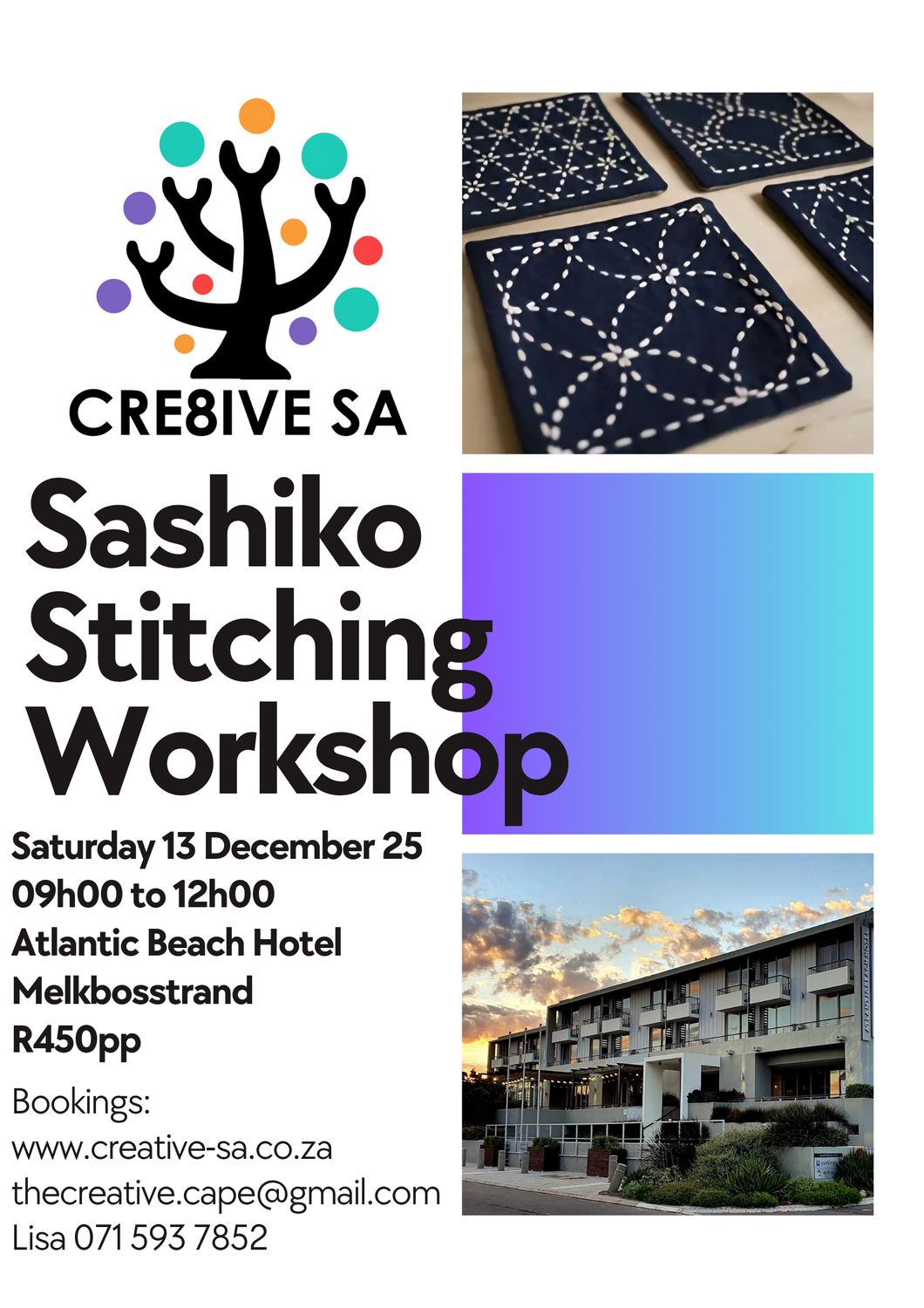 Introduction to Japanese Inspired Sashiko Stitching Workshop @ 09h00 on 13 December 2025 in Melkbosstrand