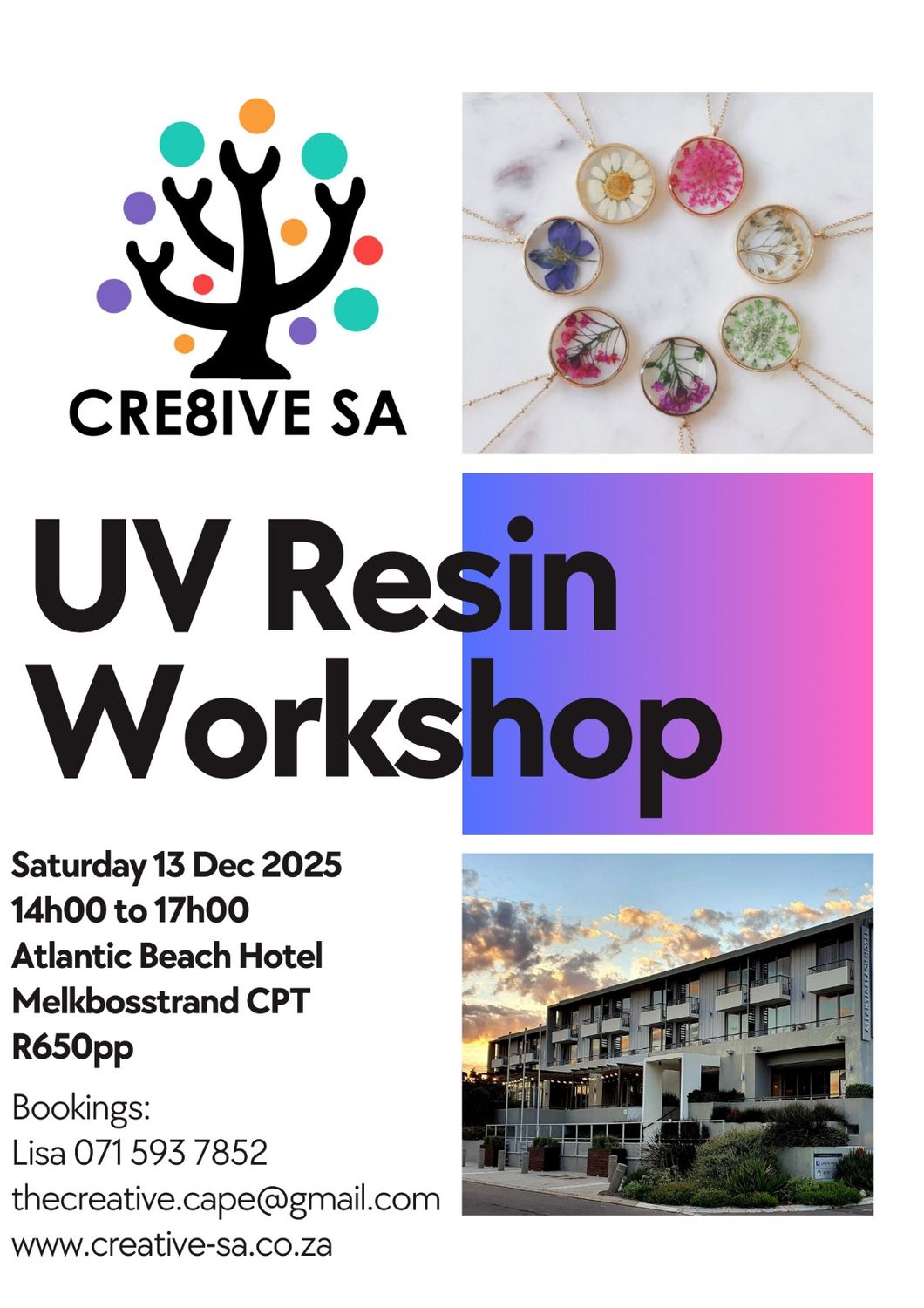 UV Resin Workshop on 13 December 2025 @ 14h00 Atlantic Beach Hotel Melkbosstrand