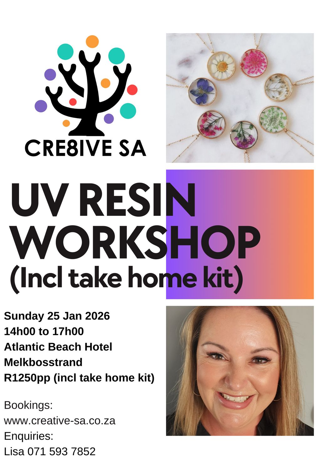 UV Resin Workshop @ 14h00 on 25 Jan 2026 - Atlantic Beach Hotel Melkbosstrand (incl take home kit)