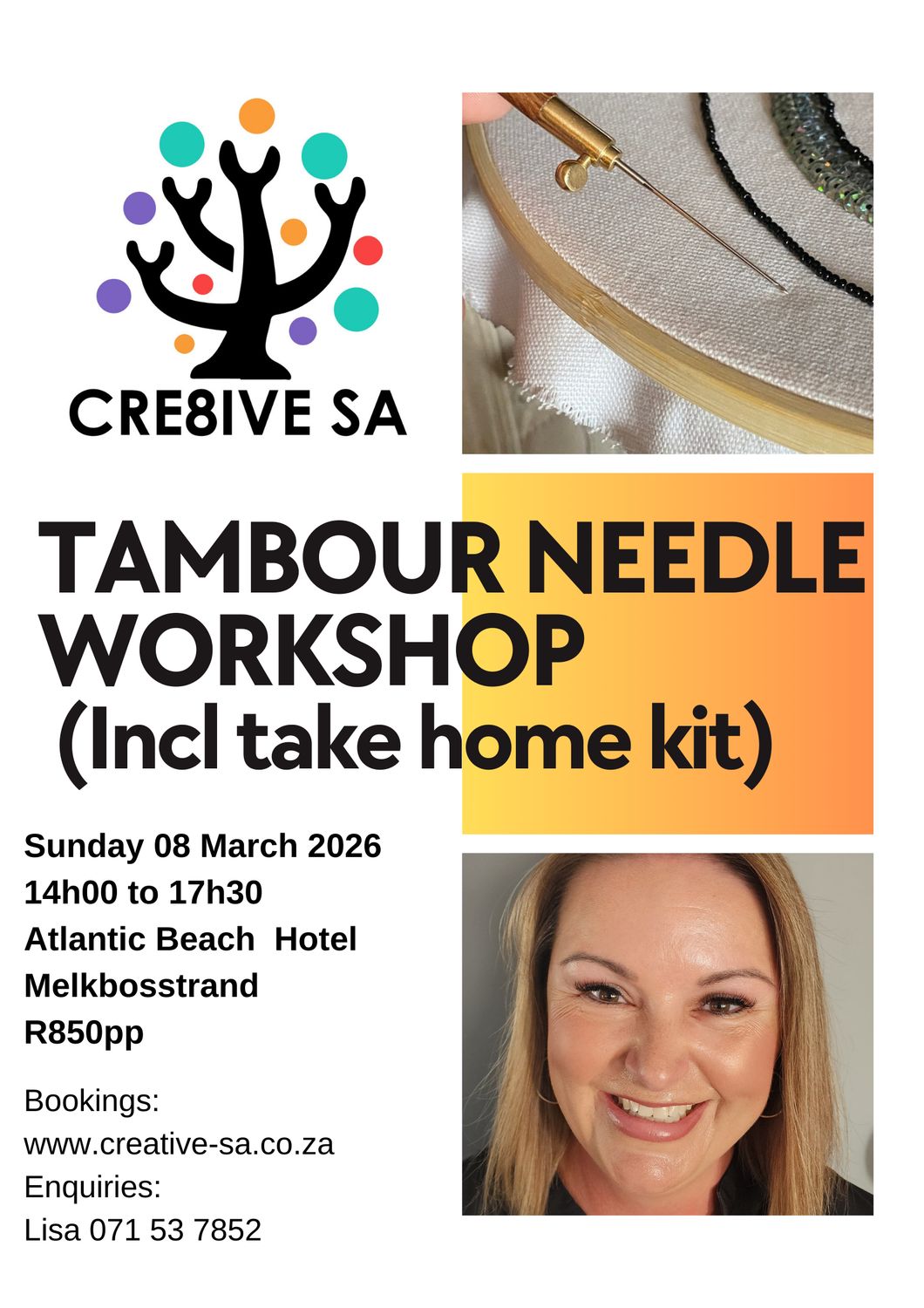 Tambour Needle Workshop @ 14h00 on 08 March 2026 - Atlantic Beach Hotel Melkbosstrand (Incl take home kit)