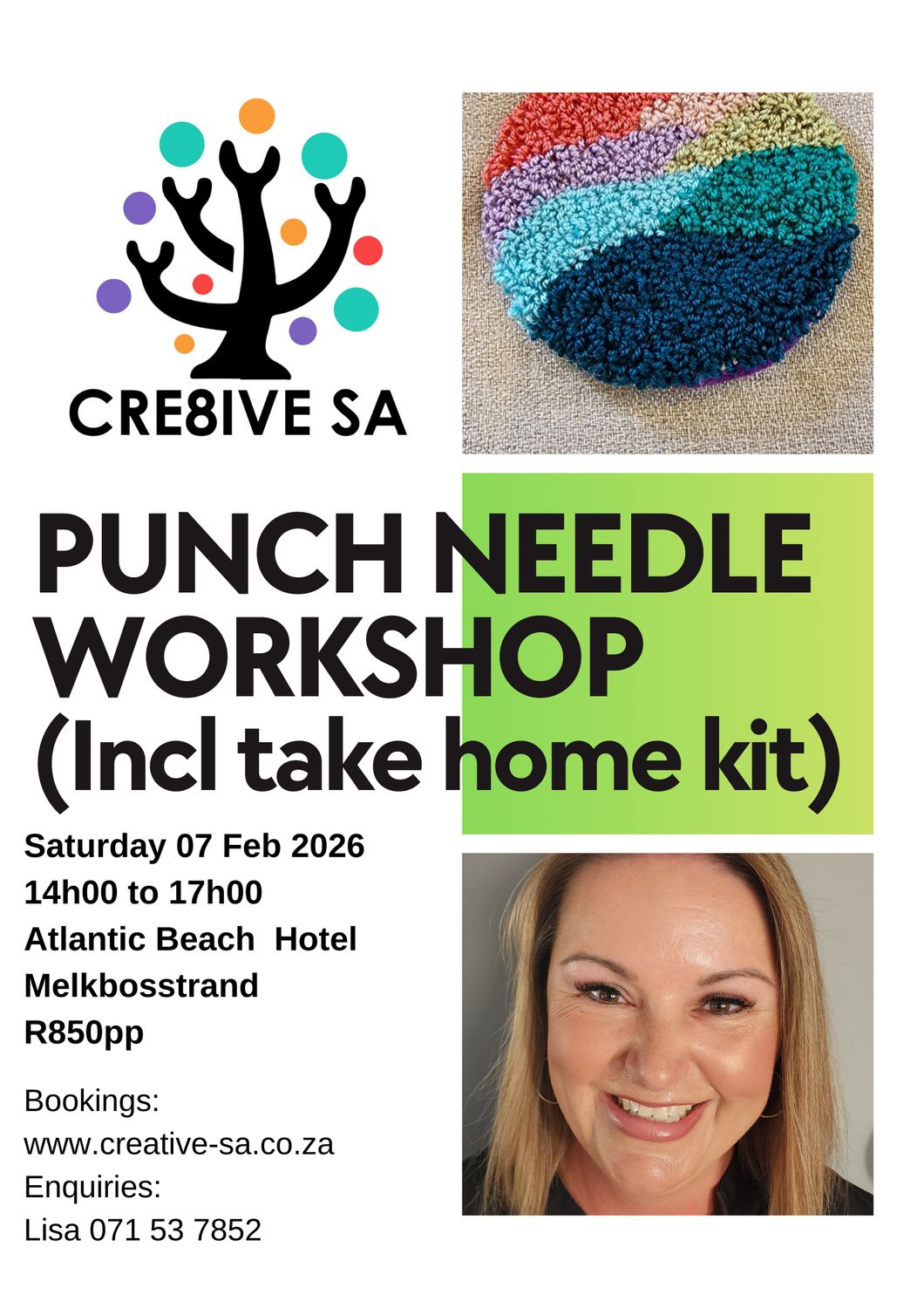 Punch Needle Workshop @ 14h00 on 07 Feb 2026 - Atlantic Beach Hotel Melkbosstrand (Incl take home kit)