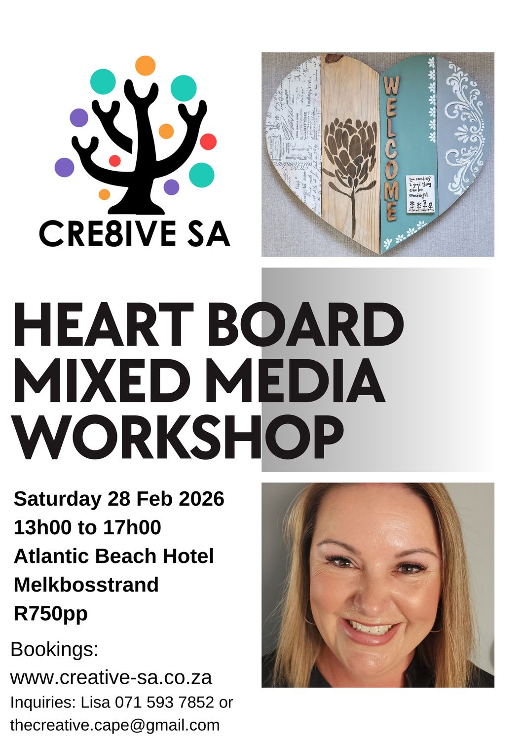 Heart Shape Board Mixed Media Workshop @ 13h00 on 28 Feb 2026 - Atlantic Beach Hotel Melkbosstrand