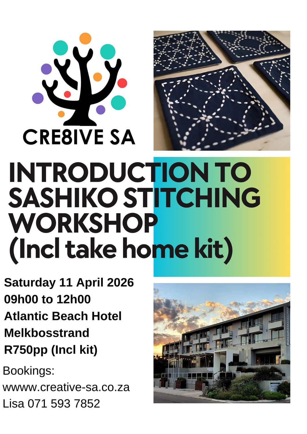 Introduction to Sashiko Stitching Workshop @ 09h00 on 11 April 2026 - Atlantic Beach Hotel Melkbosstrand
