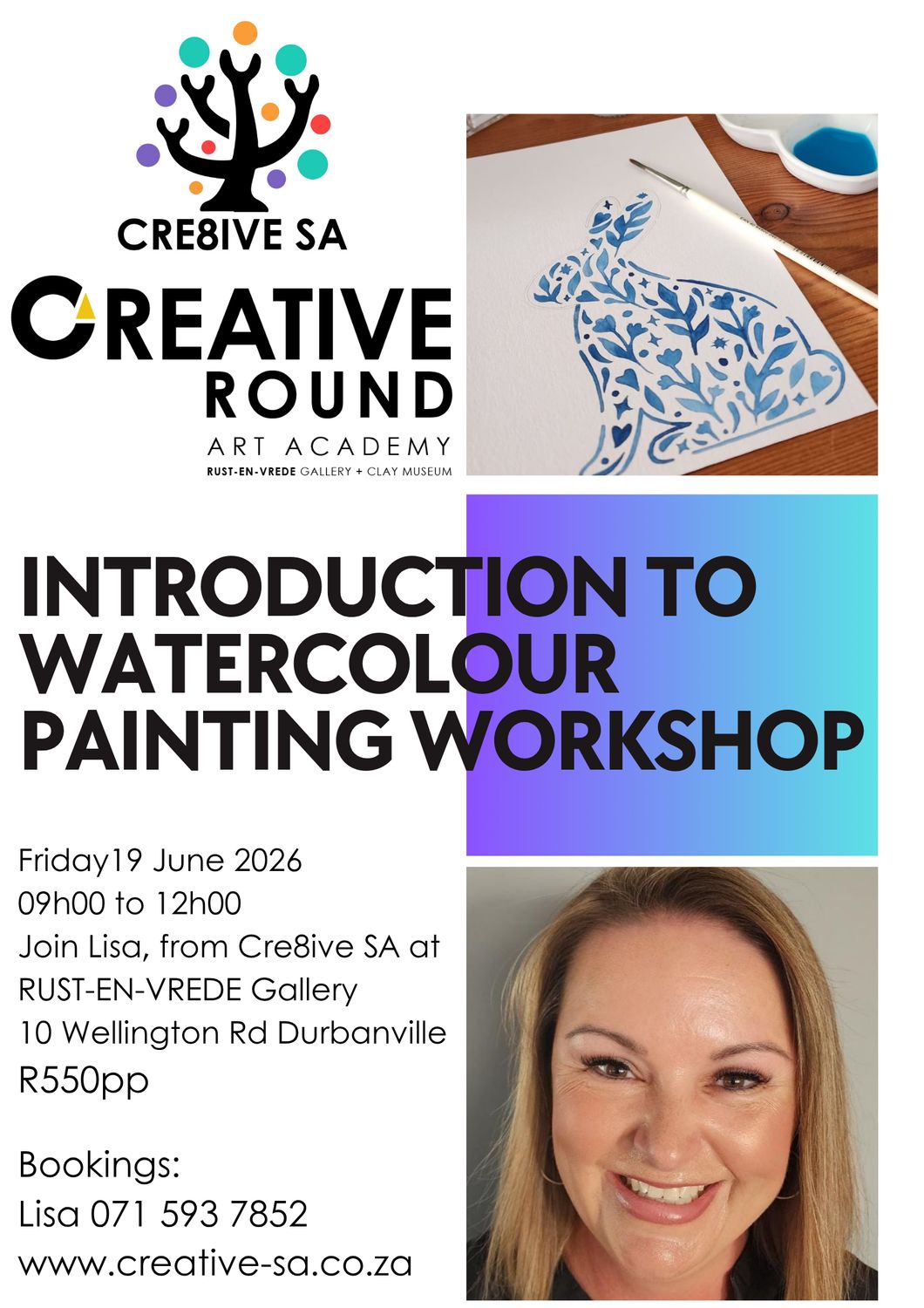Introduction to Watercolour Painting - Rust-En-Vrede Gallery Durbanville - 19 June 2026 @ 09h00