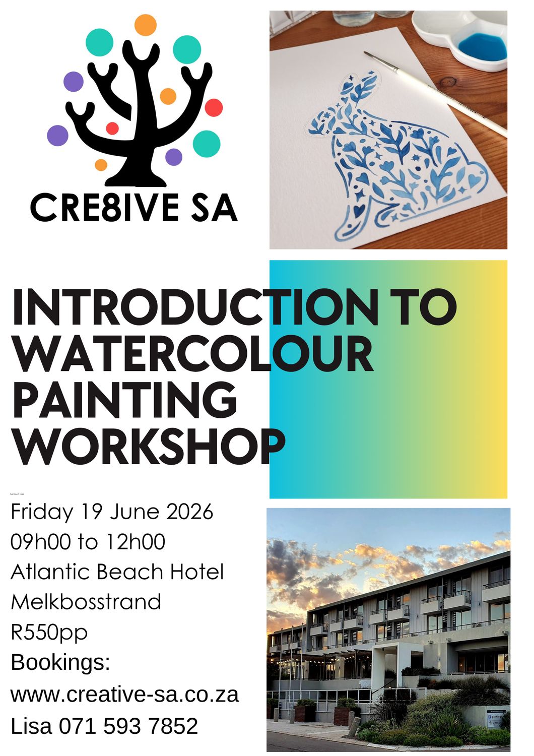 Introduction to Watercolour Painting - Atlantic Beach Hotel Melkbosstrand - 19 June 2026 @ 09h00
