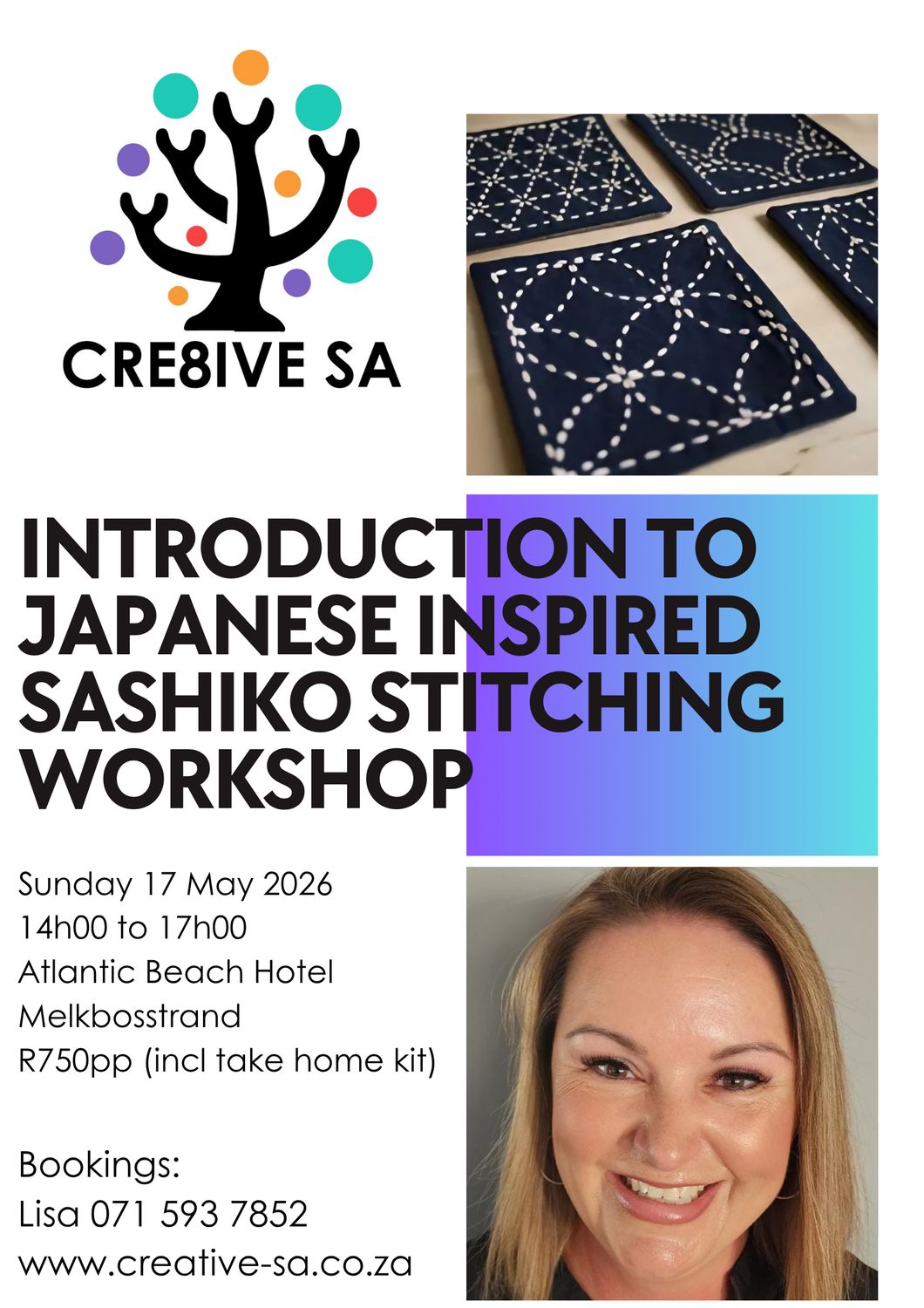 Introduction to Japanese Inspired Sashiko Stitching Workshop @ 14h00 on 17 May 2026 - Atlantic Beach Hotel Melkbosstrand