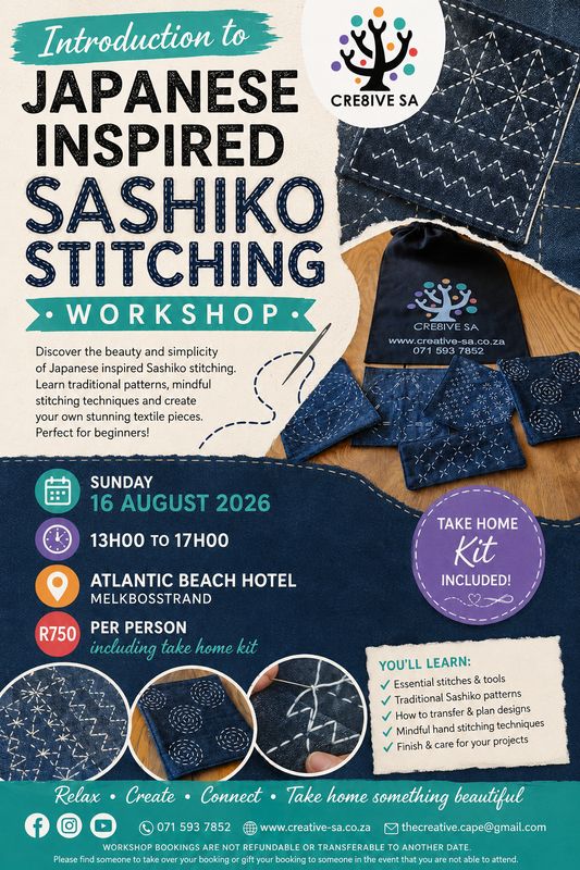 Introduction to Japanese Inspired Sashiko Stitching Embroidery Workshop (incl take home kit)