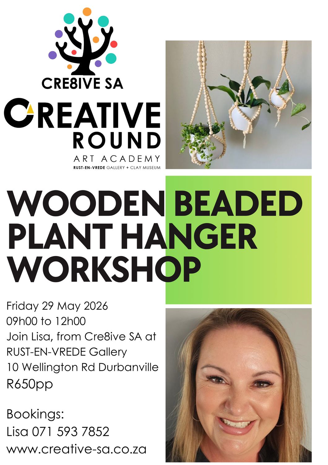 Wooden Beaded Plant Hanger Workshop - Rust-En-Vrede Gallery Durbanville @ 09h00 on 29 May 2026