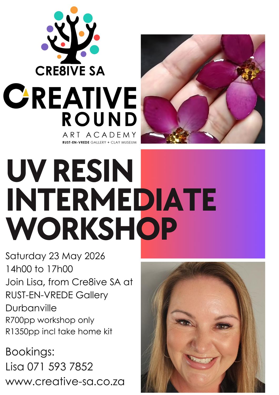 UV Resin Level 2 (Intermediate) Workshop @ 14h00 on 23 May 2026 - Rust-En-Vrede Gallery Durbanville
