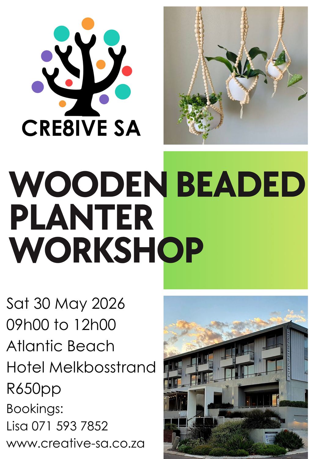 Wooden Beaded Hanging Planter Workshop @ 09h00 on 30 May 2026 - Atlantic Beach Hotel Melkbosstrand