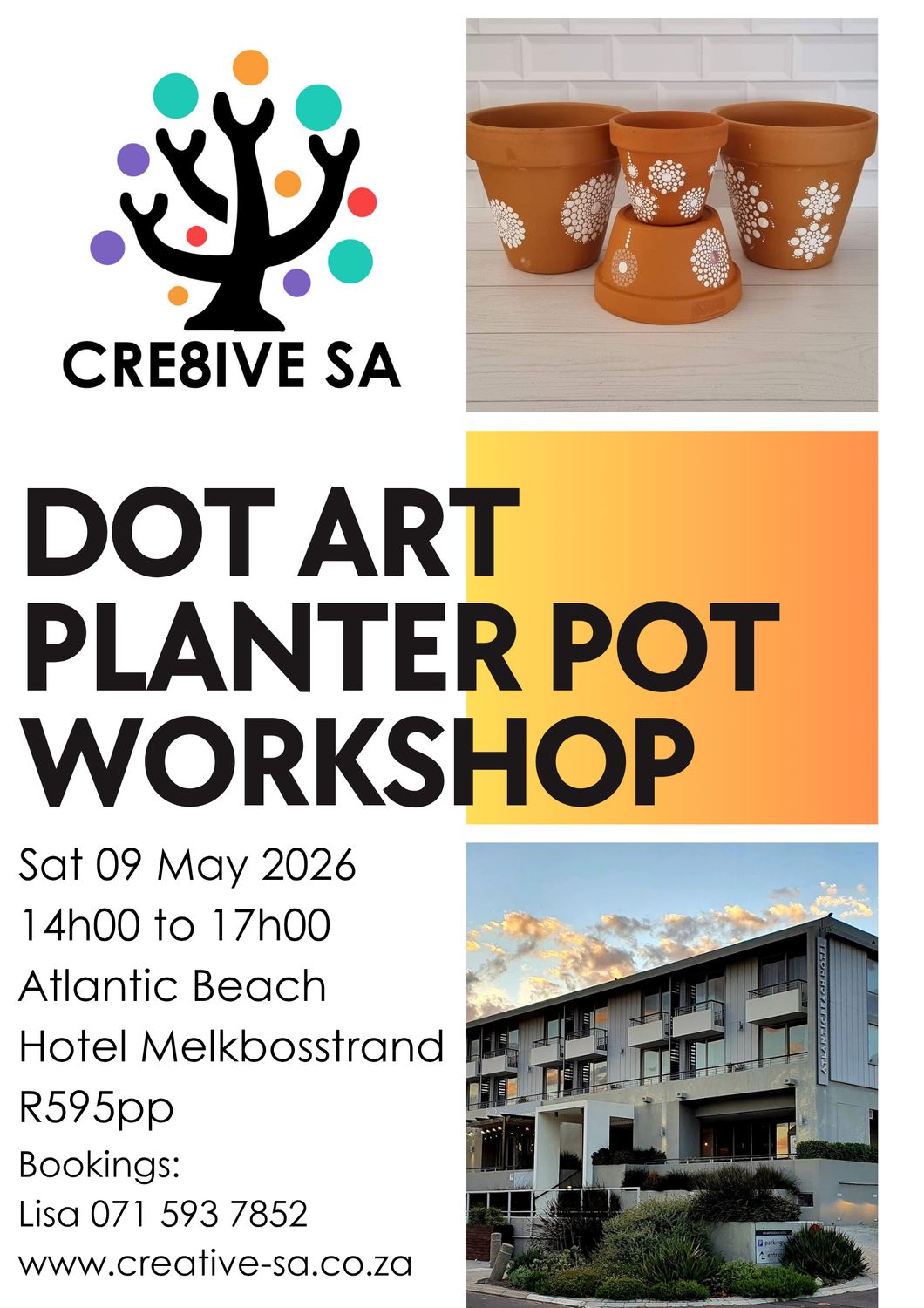 Dot Art Terracotta Planter Pot Workshop @ 14h00 on 09 May 2026 - Atlantic Beach Hotel Melkbosstrand