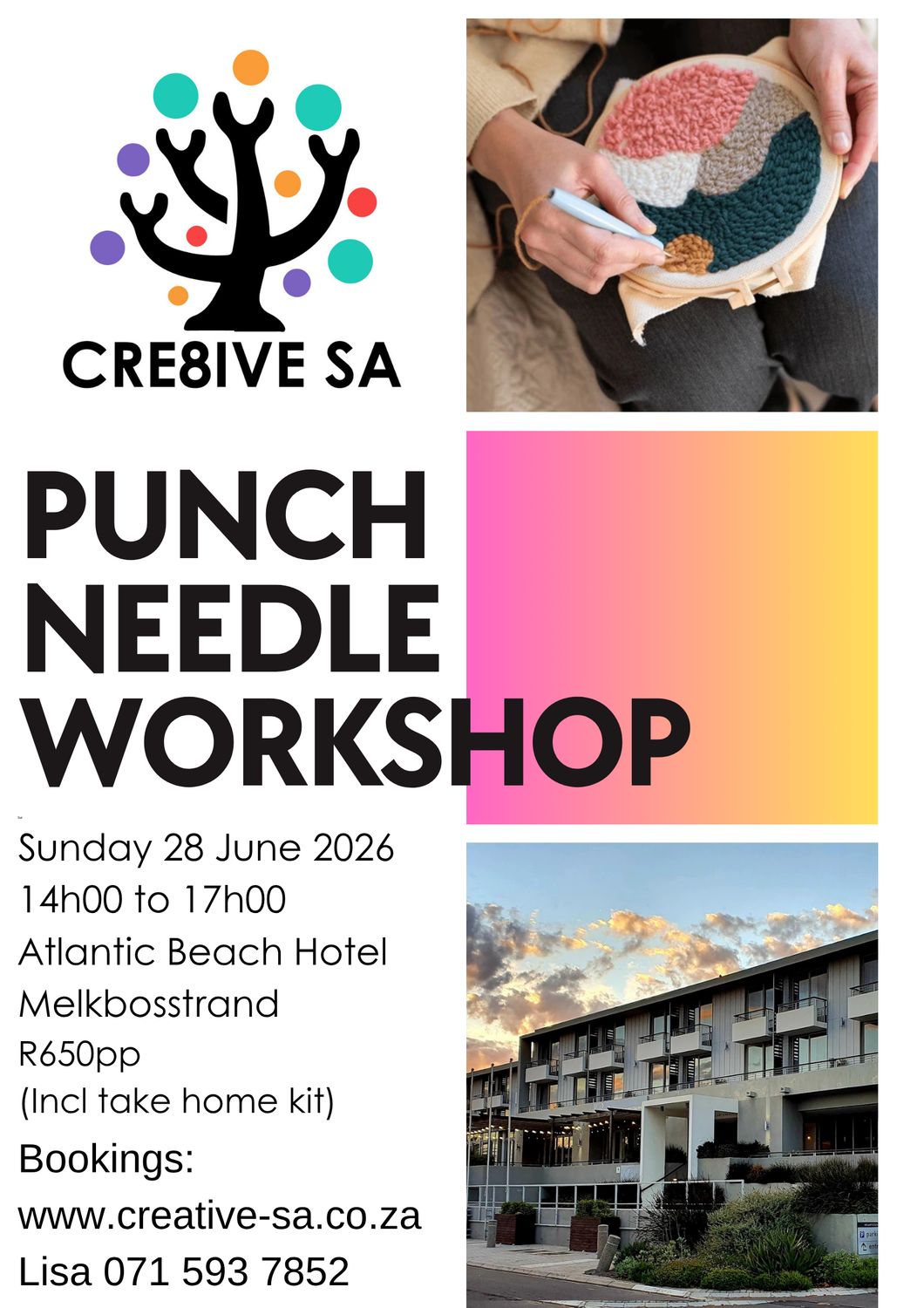 Punch Needle Workshop @ 14h00 on 21 June 2026 - Atlantic Beach Hotel Melkbosstrand (Incl take home kit)