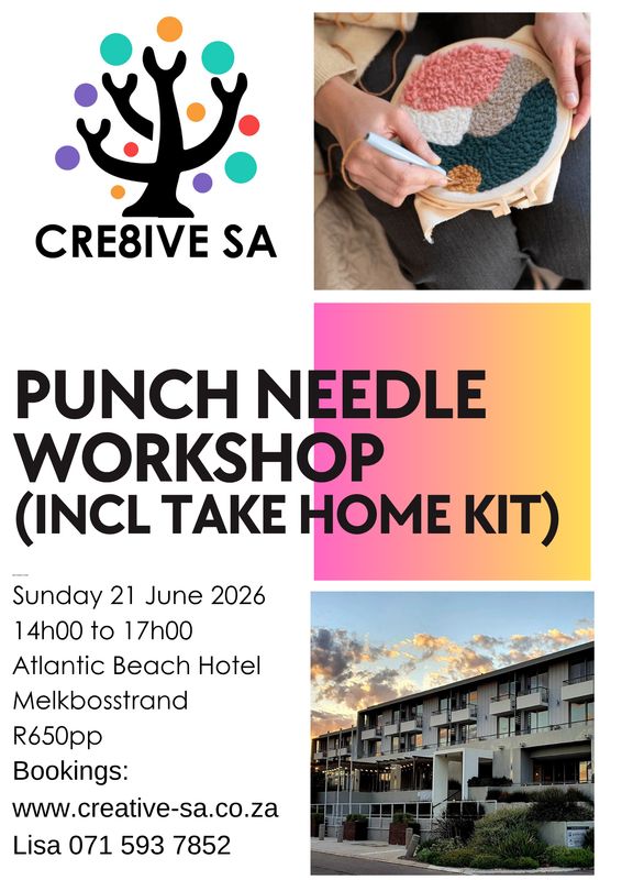 Punch Needle Workshop @ 14h00 on 21 June 2026 - Atlantic Beach Hotel Melkbosstrand (Incl take home kit)