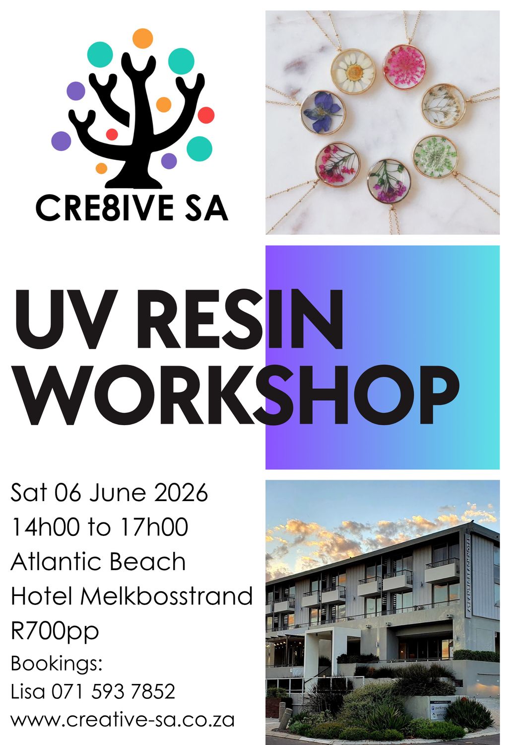 Introduction to UV Resin Workshop @ 14h00 on 06 June 2026 - Atlantic Beach Hotel Melkbosstrand (excl take home kit)