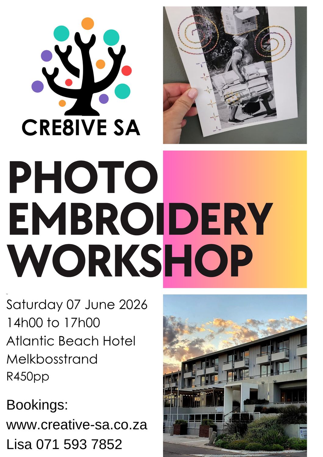 Photo Embroidery Workshop @ 14h00 on 07 June 2026 - Atlantic Beach Hotel Melkbosstrand