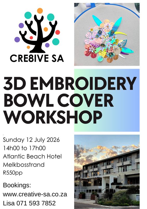 3D Embroidery Bowl Cover Workshop @ 14h00 on 12 July 2026 - Atlantic Beach Hotel Melkbosstrand