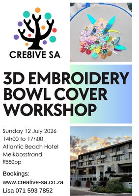 3D Embroidery Bowl Cover Workshop @ 14h00 on 12 July 2026 - Atlantic Beach Hotel Melkbosstrand