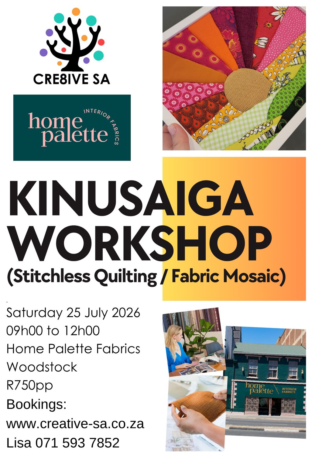 Kinusaiga Workshop @ 09h00 on 25 July 2026 - Home Palette Interior Fabrics Woodstock