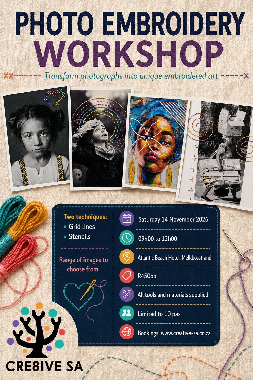 Photo Embroidery Workshop @ 09h00 on 14 Nov 2026 - Atlantic Beach Hotel Melkbosstrand