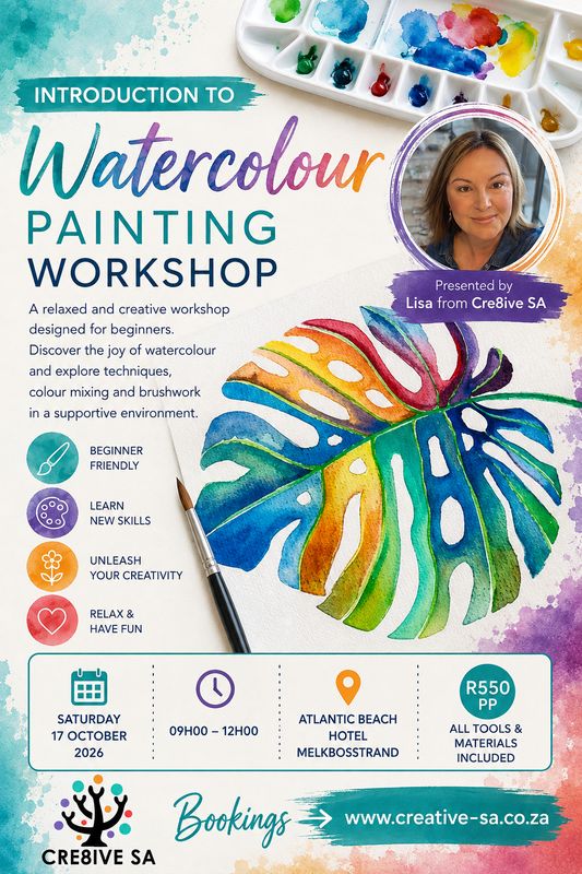 Introduction to Watercolour Painting Workshop @ 09h00 on 17 Oct 2026 - Atlantic Beach Hotel Melkbosstrand