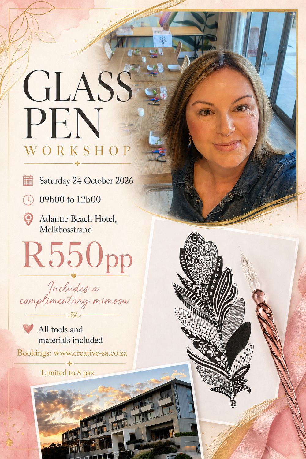 Glass Pen Workshop @ 09h00 on 24 Oct 2026 - Atlantic Beach Hotel Melkbosstrand