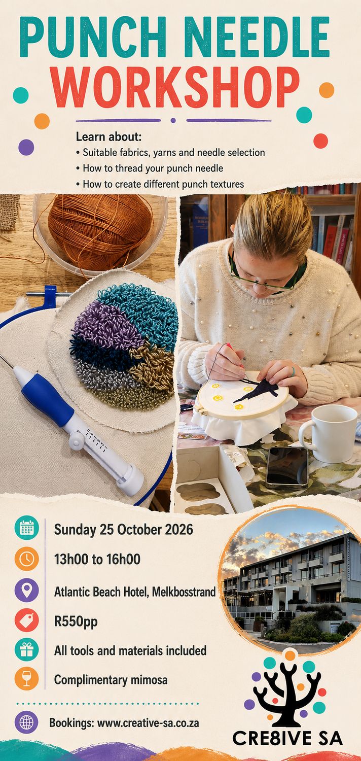 Punch Needle Workshop @ 13h00 on 25 Oct 2026 - Atlantic Beach Hotel Melkbosstrand