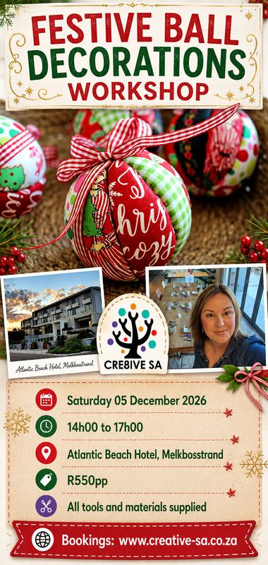 Festive Ball Decorations Workshop @ 14h00 on 05 Dec 2026 - Atlantic Beach Hotel Melkbosstrand
