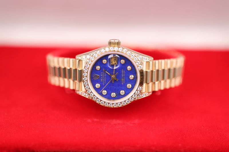 Rolex Lady Datejust 26 Signature Bezel Lapis Pyramid Pinball Dial - 1987