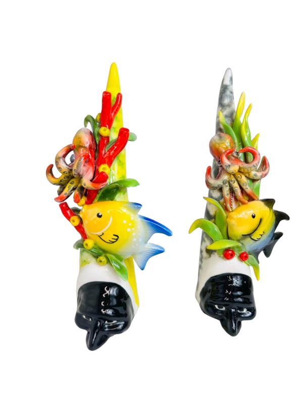Corno portafortuna ,pulcinella con scena marina H30CM