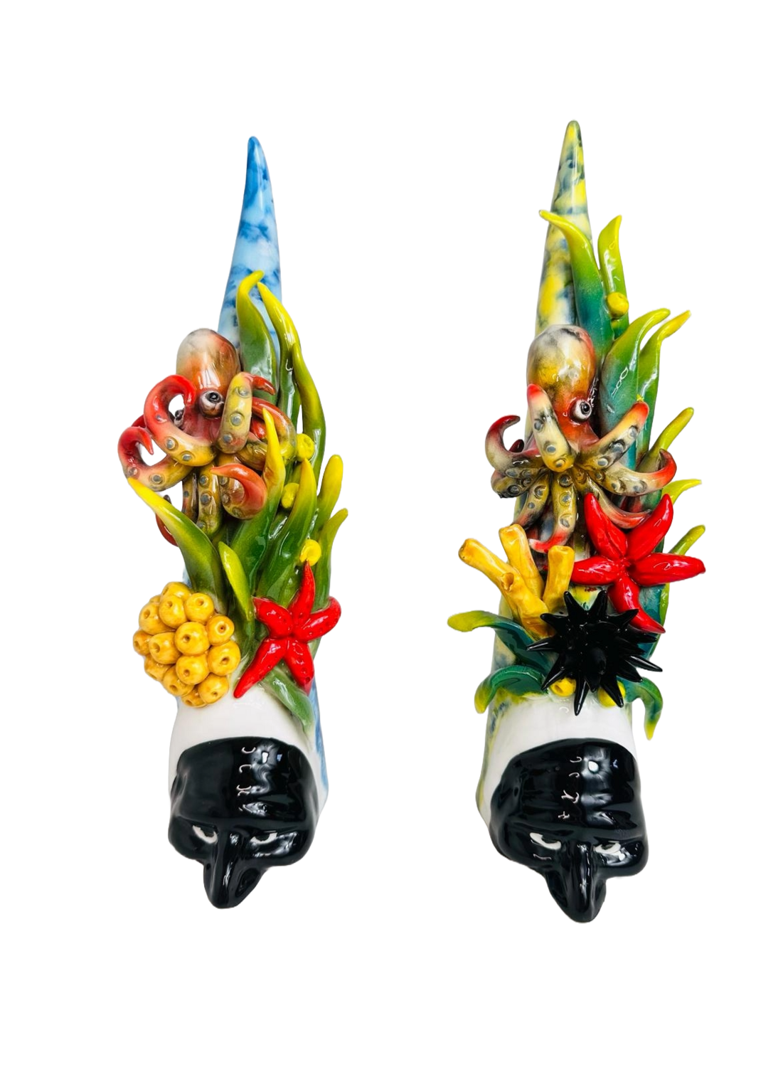 Corno portafortuna ,pulcinella con scena marina H30CM