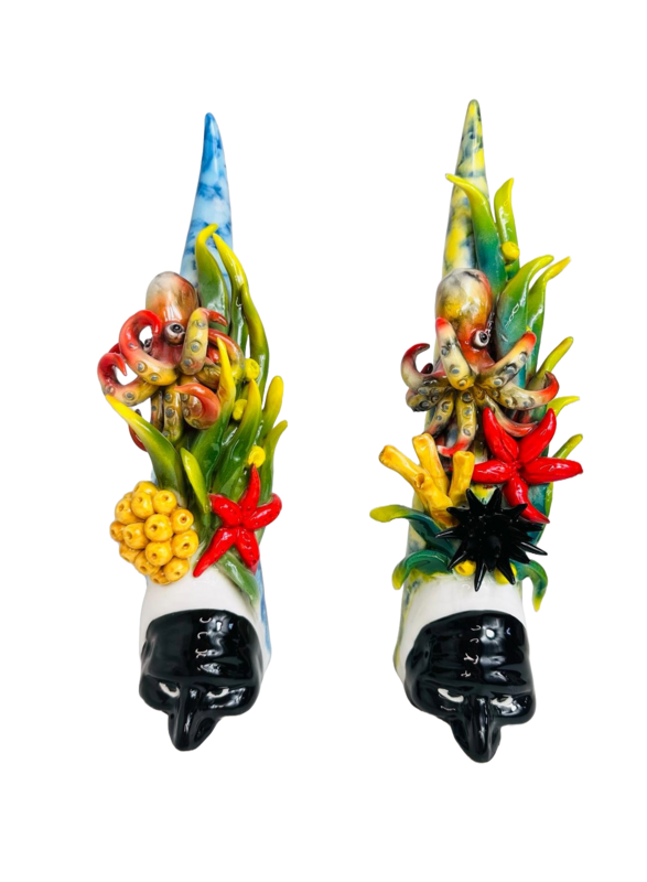 Corno portafortuna ,pulcinella con scena marina H30CM