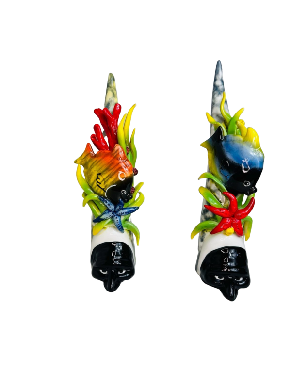 Corno portafortuna,pulcinella con scena marina H30CM