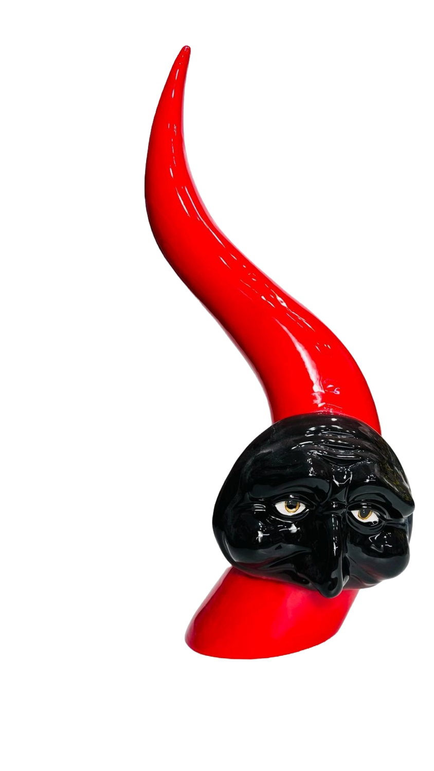Corno rosso con maschera portafortuna in ceramica H60CM