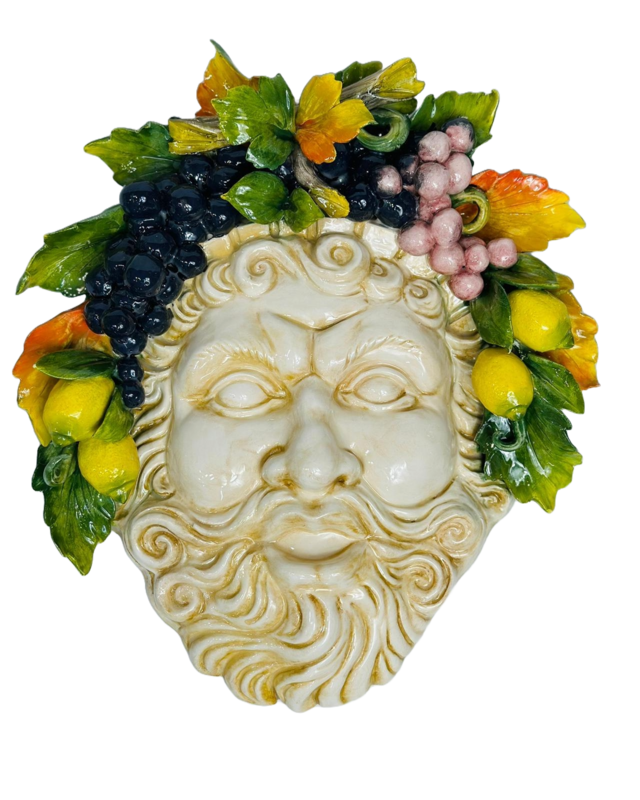 Maschera bacco in ceramica con frutta