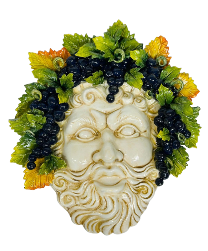 Maschera Bacco con uva in ceramica