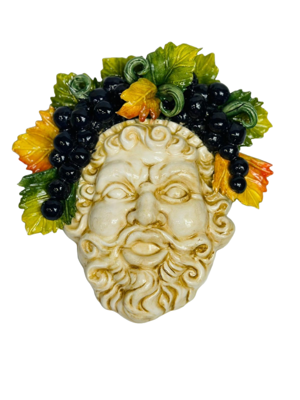 Maschera Bacco con uva in ceramica 27/21 cm