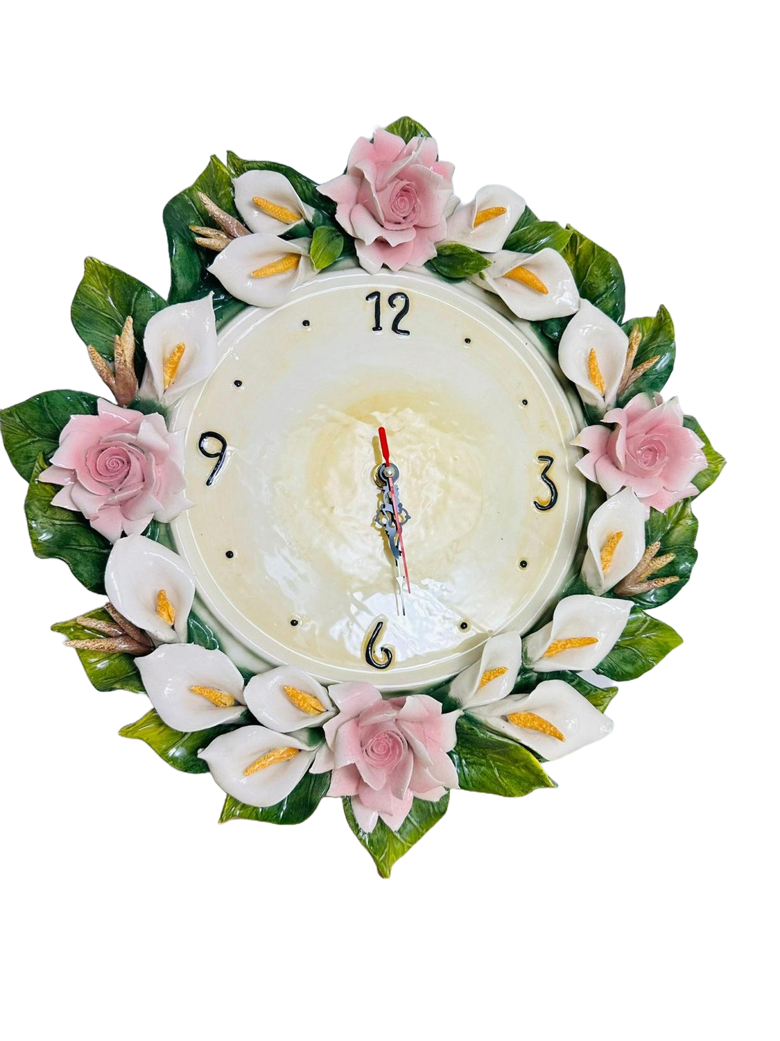 Orologio da Parete con Fiori in Ceramica di Capodimonte.