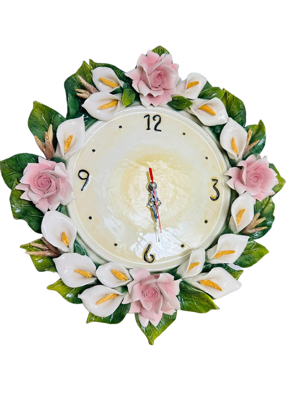 Orologio da Parete con Fiori in Ceramica di Capodimonte.