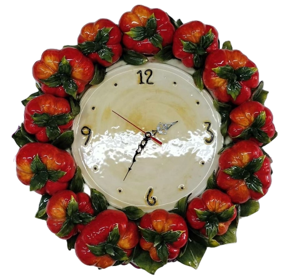 Orologio da Parete con Pomodori in Ceramica di Capodimonte.